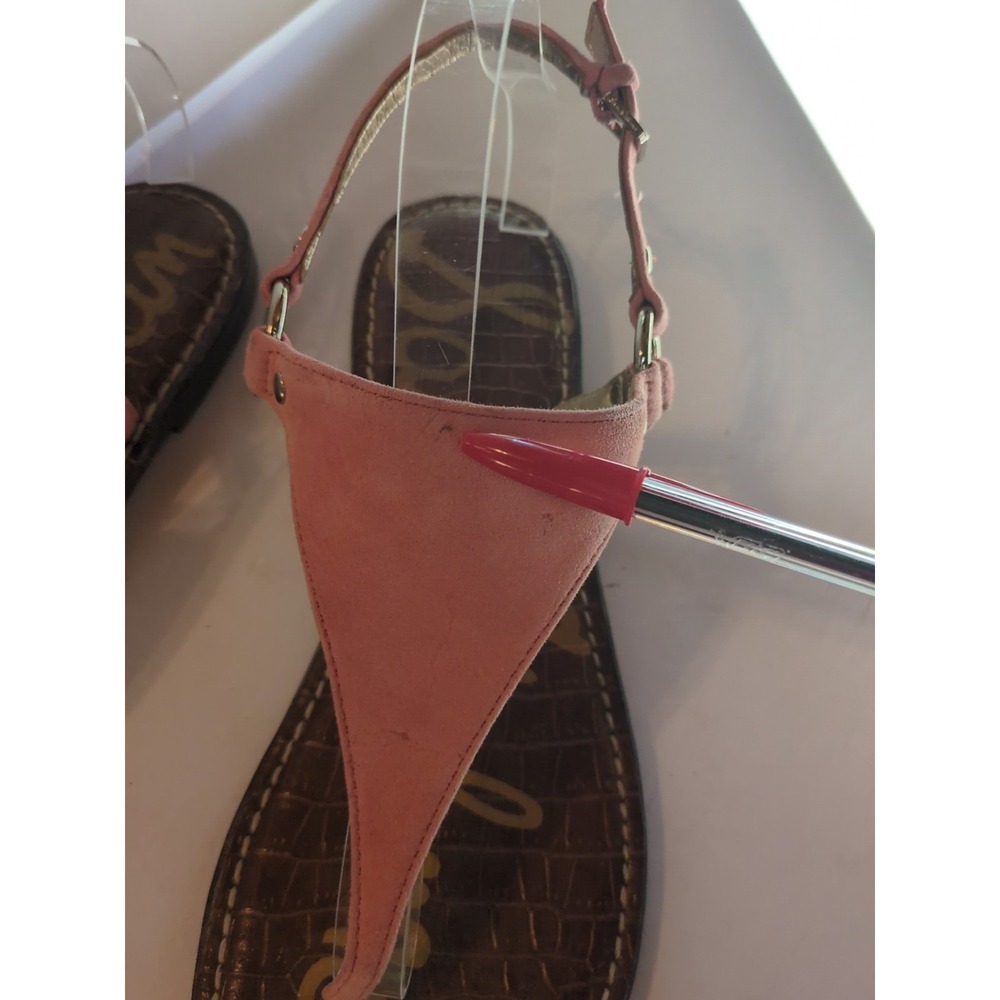 Sam Edelman Greta 10.5 Leather Gigi Adjustable T-Strap Sandals Pink Suede Flat - Picture 5 of 10
